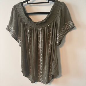 Knox Rose Boho Off Shoulder Peasant Cottage Top Embroidered Stitching Size XL